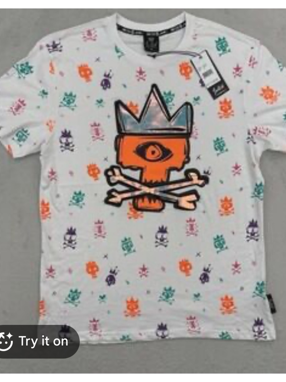 NWT Switch Remarkable White Graphic Skull Tee - Orange & Multicolor